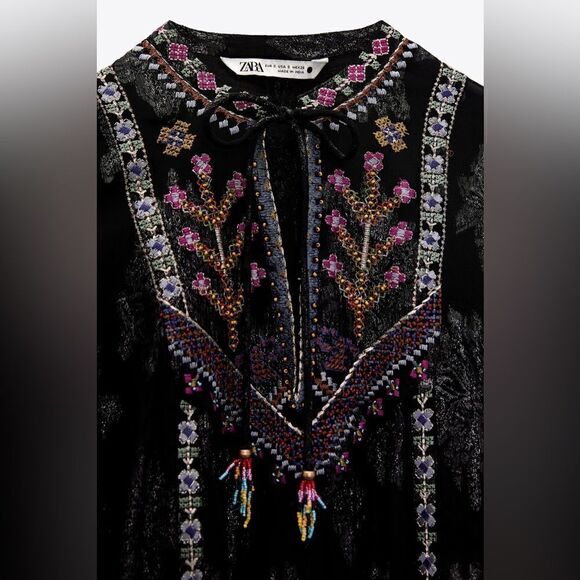 ZARA EMBROIDERED JACQUARD BLOUSE - Picture 9 of 9